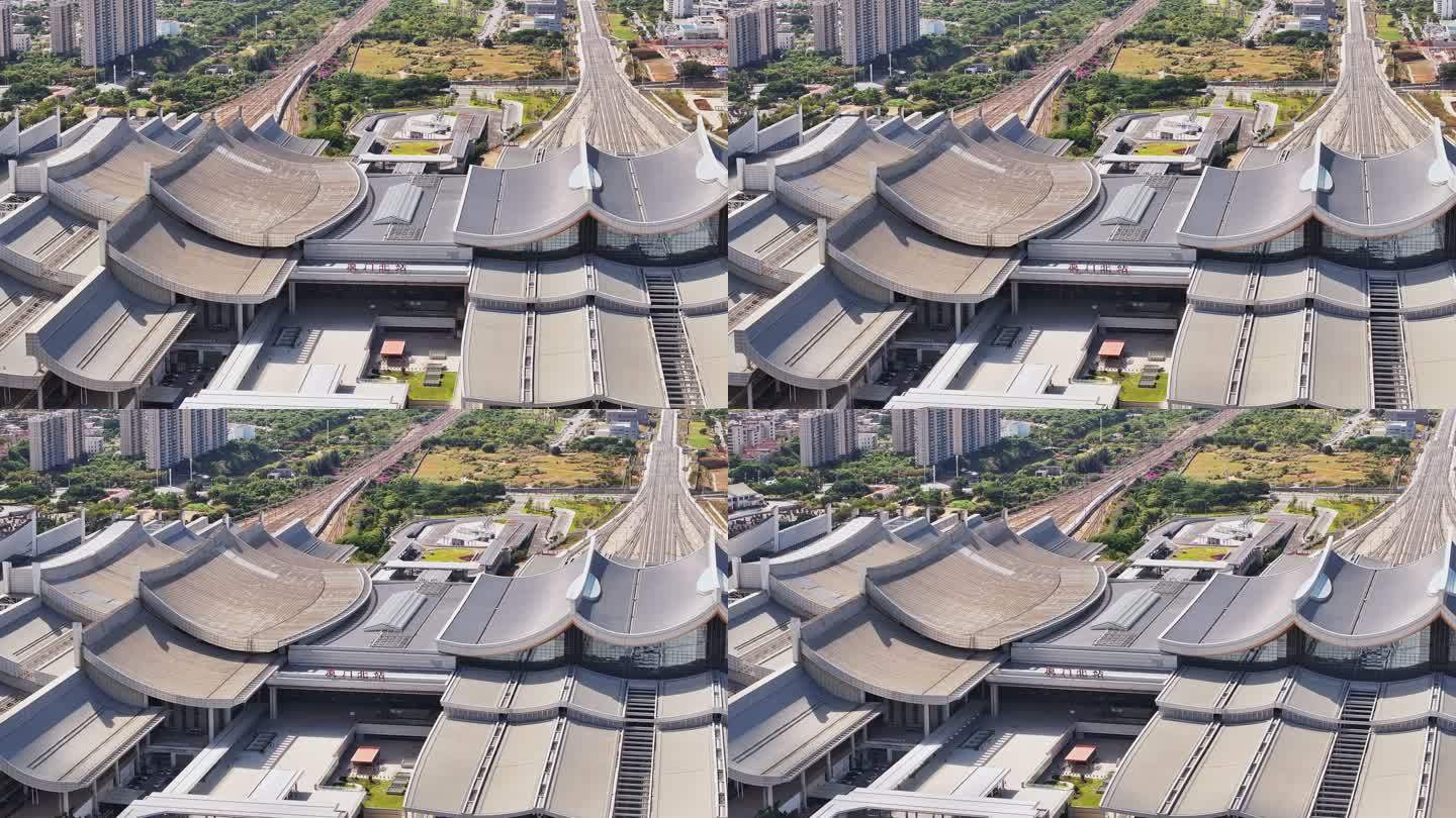 福建厦门北站高铁站火车站航拍城市风景