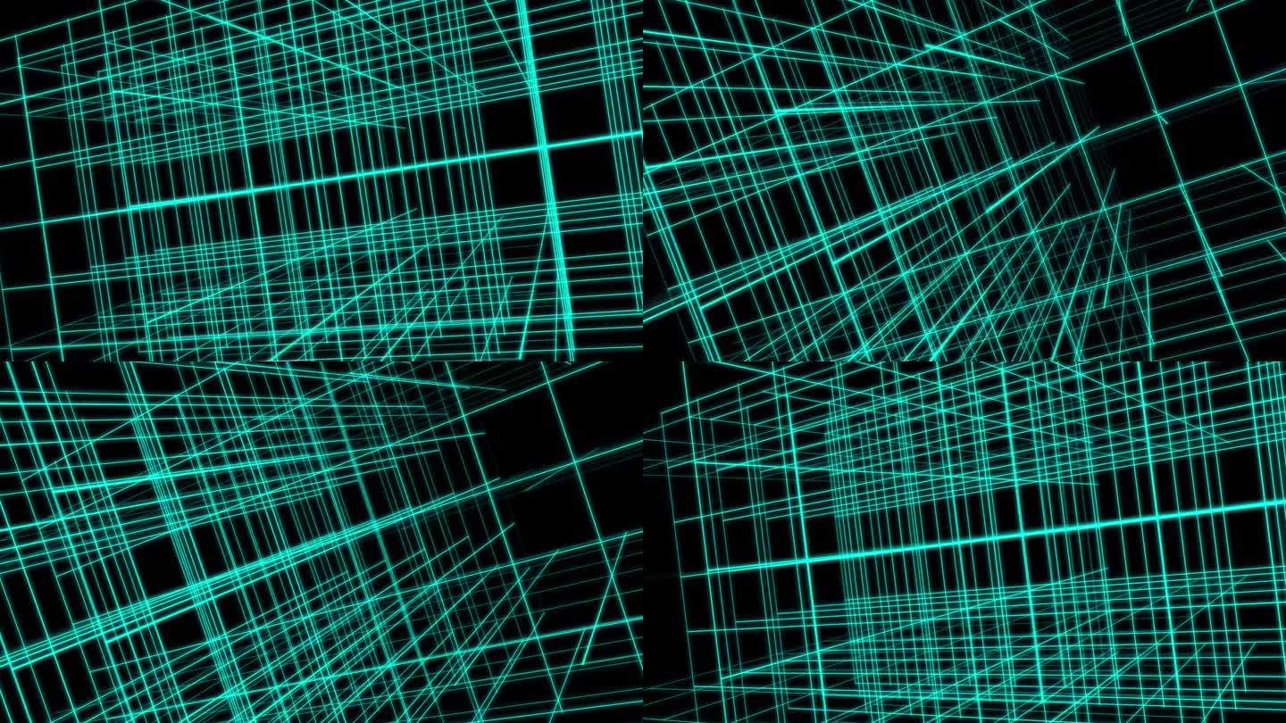 绿色和蓝色线条的数字矩阵未来技术插图与商业氛围和动态辉光