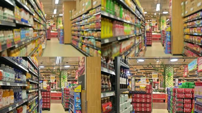 超市空镜头-饮料，果汁，货架