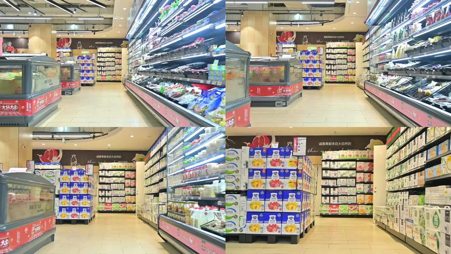 超市空镜头-冷柜，奶酪，牛奶货架