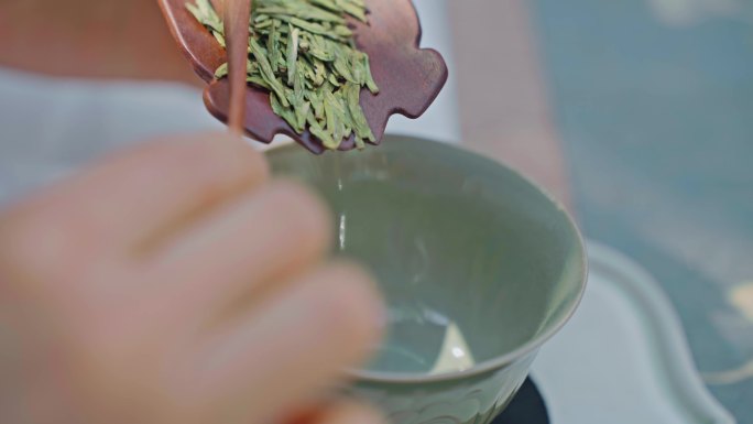 龙井茶特写泡茶茶道功夫茶茶叶