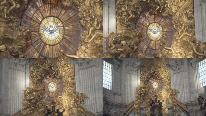 梵蒂冈城-圣彼得大教堂内部的文艺复兴时期巴洛克式建筑-白鸽鸟画