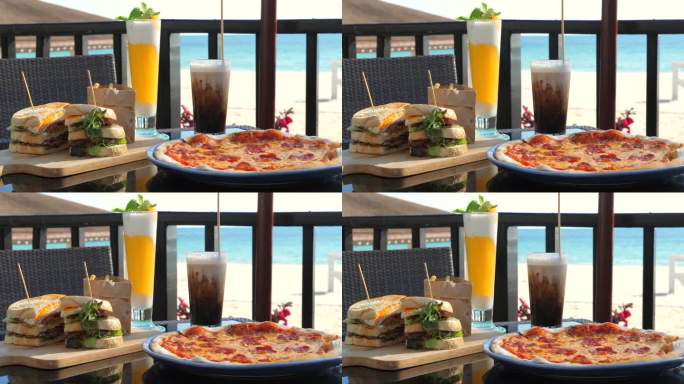 海滨餐饮概念与各种舒适的食物