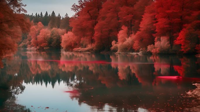 红外摄影技术拍摄的森林河流