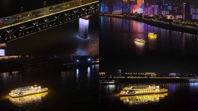 武汉长江夜景航拍