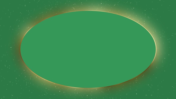 绿色椭圆与金色边缘在绿色背景与飞行粒子。动画的一个豪华框架的文字和广告产品。