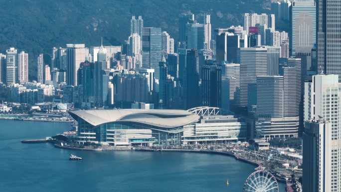 香港航拍延时维多利亚港 蓝天 大湾区01