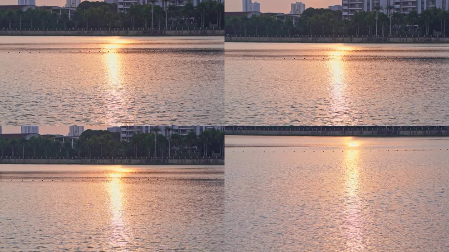 夕阳下湖水波光波光粼粼