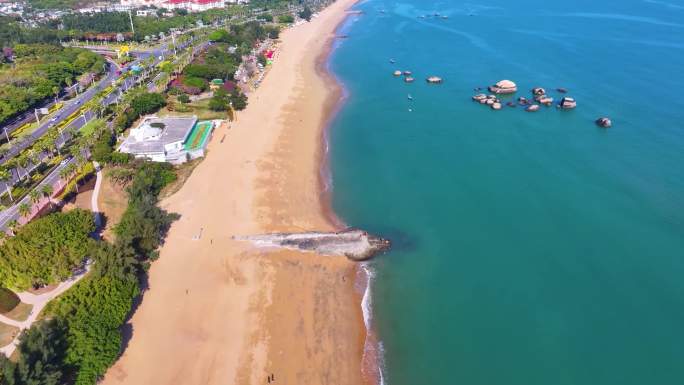 厦门黄厝海滩沙滩航拍思明区环岛南路福建风