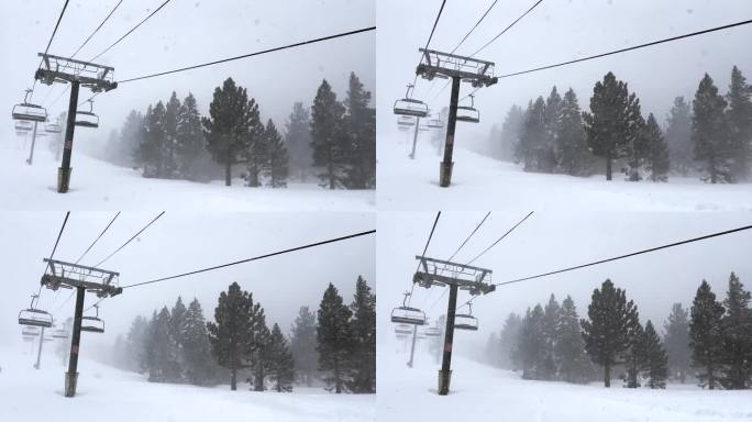 在厚厚的雪山上滑雪缆车，猛犸加州
