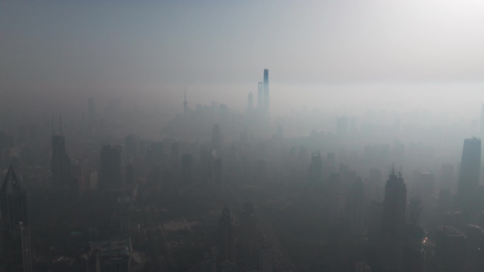 4k航拍视频  雾霾中的上海空镜