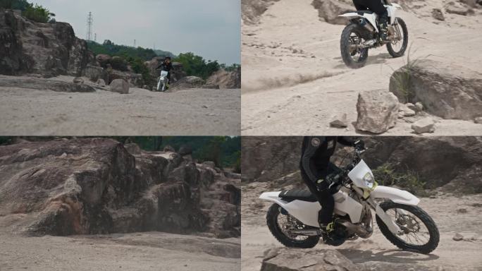 摩托车手在沙地骑行
