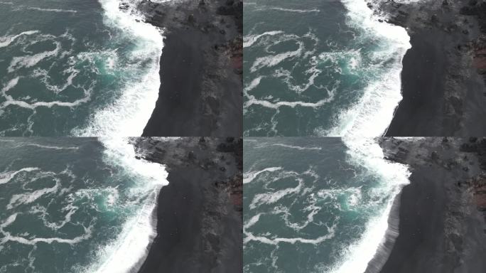 冰岛黑沙滩海浪空镜 绝美风光航拍