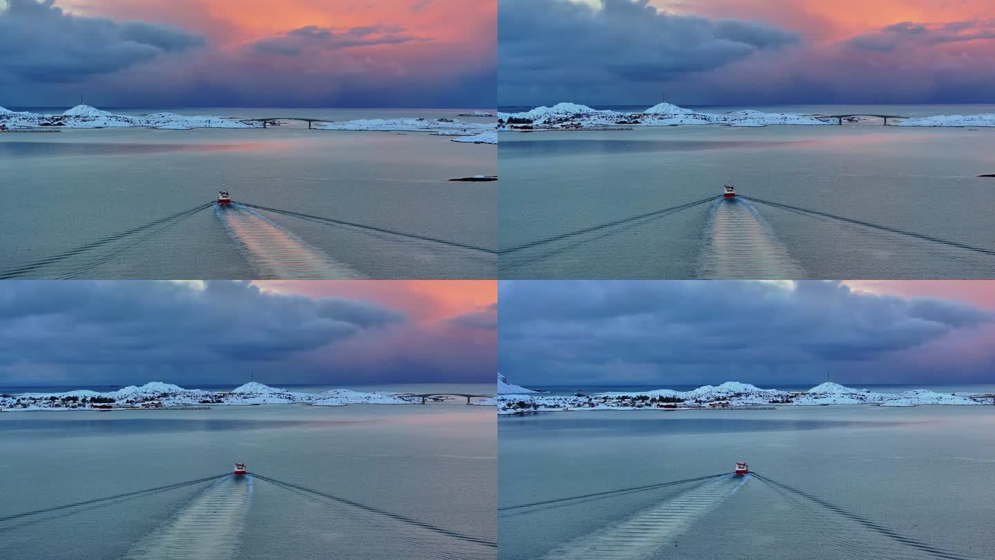 挪威罗弗敦群岛北极圈雷纳冬季雪景高空航拍