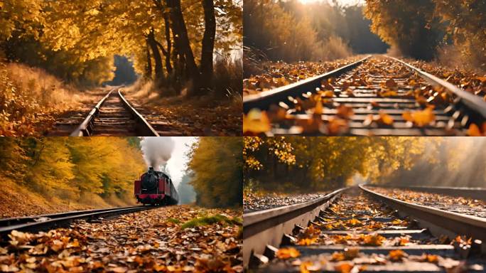 秋天黄叶老旧铁路