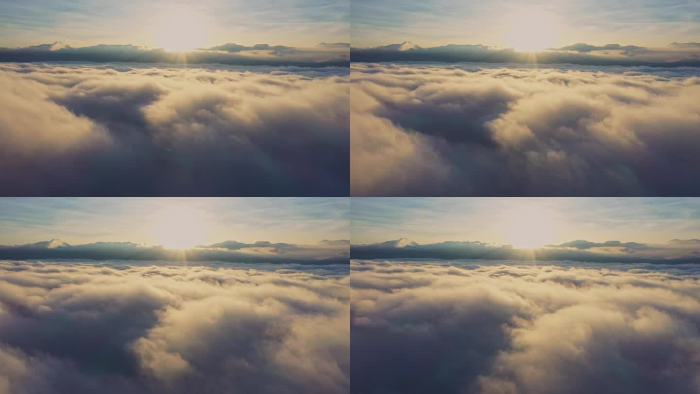 航拍视频黎明时无人机在云层上拍摄的