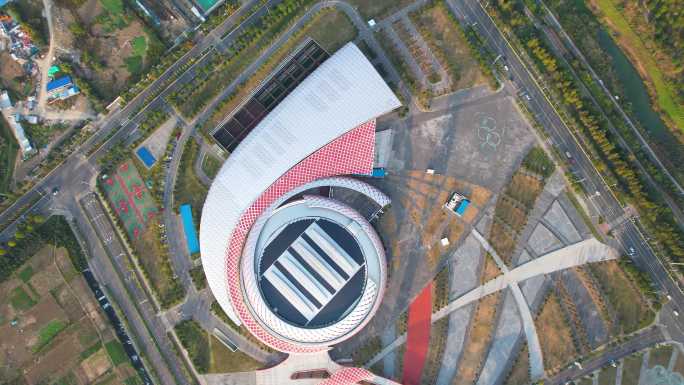 蚌埠体育馆奥体中心城市夕阳落日风光航拍