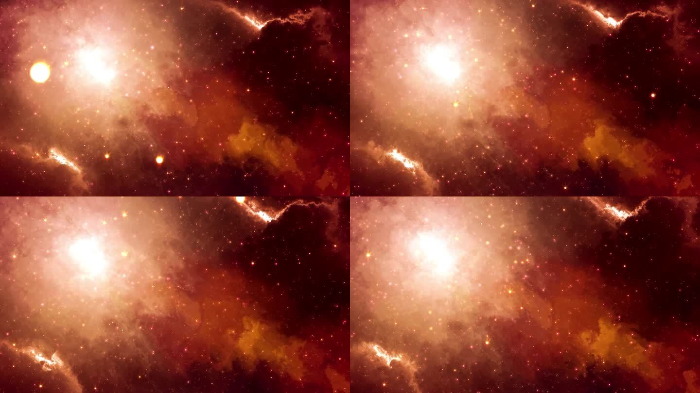 抽象幻想红棕黄闪亮的太空旅行观星空星云云