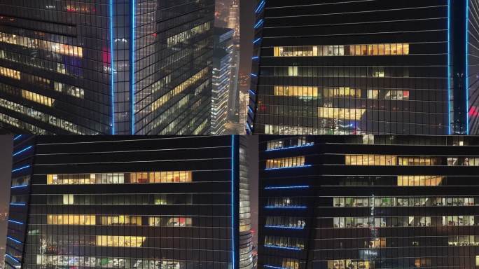 上海陆家嘴夜景航拍环球金融中心高楼大厦城