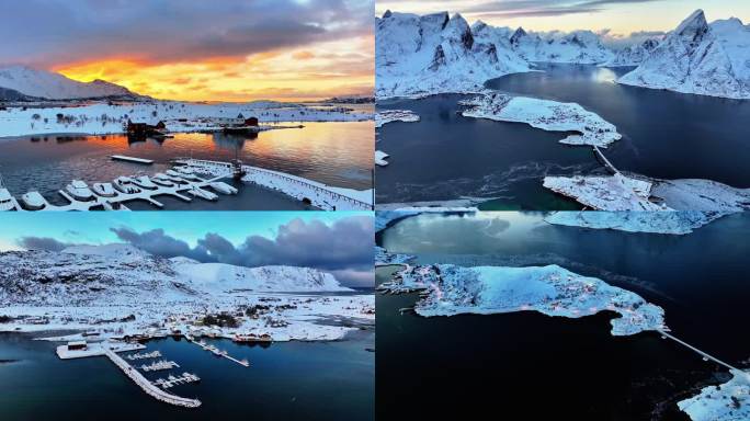 挪威罗弗敦群岛北极圈雷纳冬季雪景航拍合集