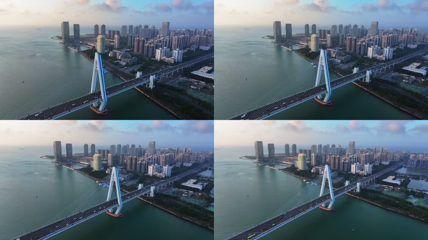 海南海口海滨新城世纪大桥CBD高空航拍
