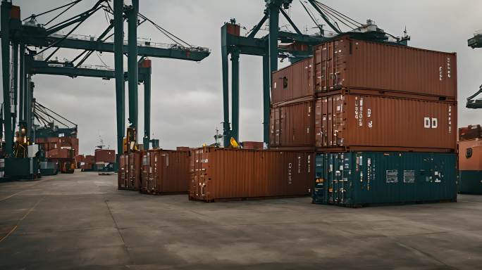 海运集装箱船在货运港口装货