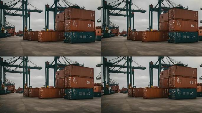 海运集装箱船在货运港口装货