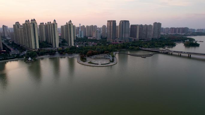 蚌埠城市风光夕阳日落街景城市建筑龙子湖航