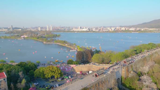 南京市玄武区玄武湖景区古鸡鸣寺樱花风景视