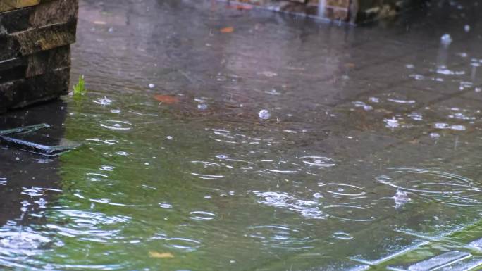 城市马路道路下雨天雨水雨滴大自然风景风光