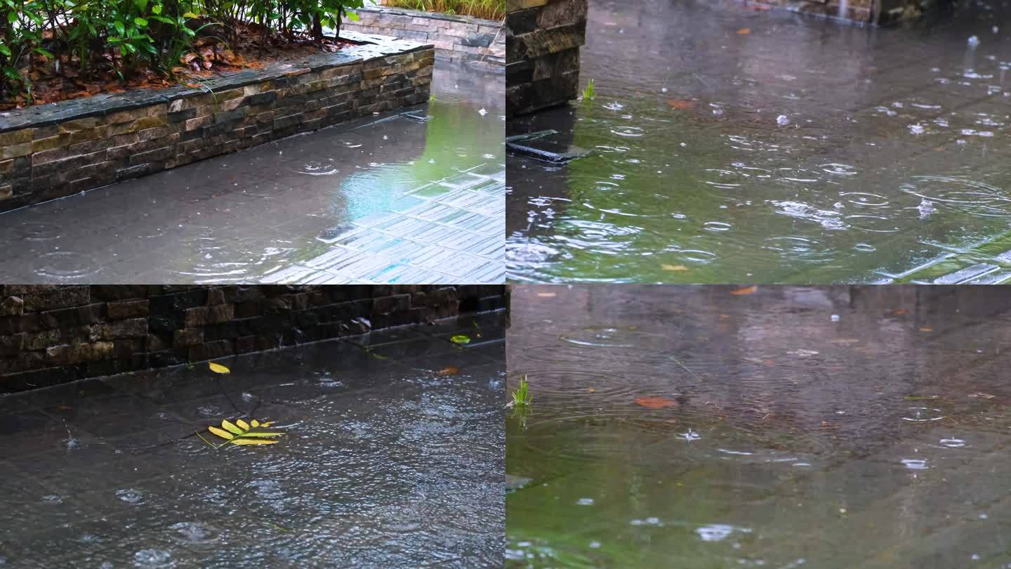 城市马路道路下雨天雨水雨滴大自然风景风光