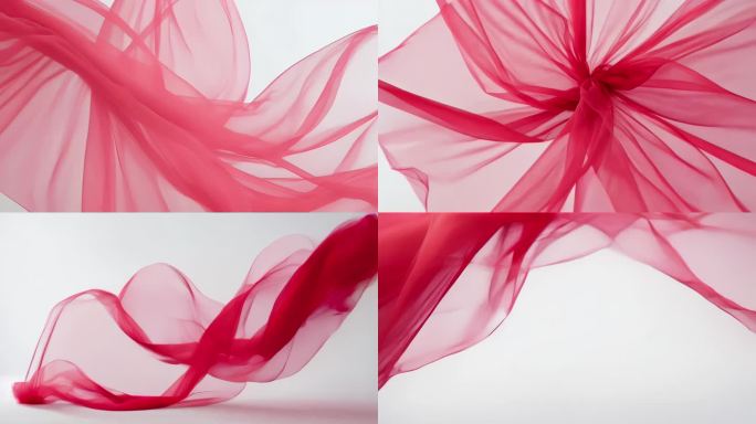 高清红色绸布唯美线条变幻流动背景意境素材