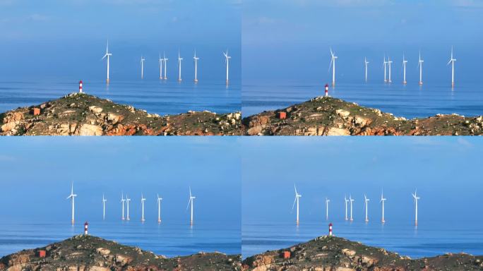海上风车风力发电航拍