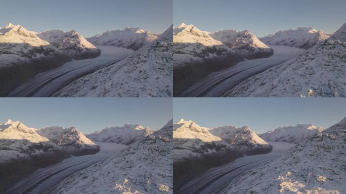 瑞士瓦莱州阿尔卑斯山脉阿莱奇冰川雪山鸟瞰图