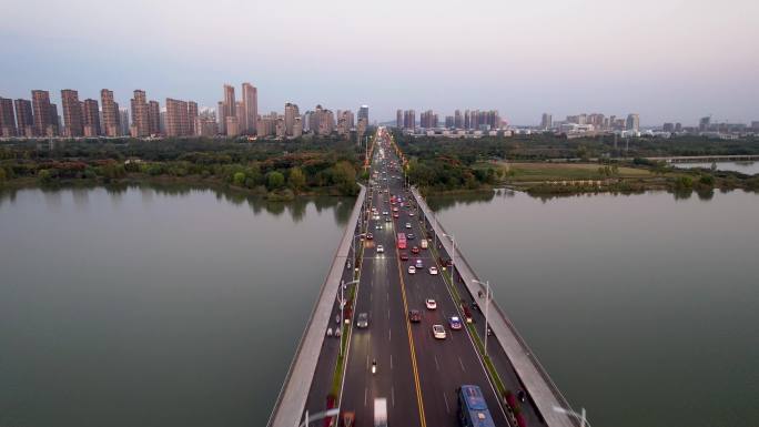 蚌埠城市风光夕阳日落街景城市建筑龙子湖航