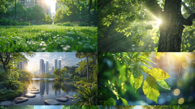 早晨阳光树荫光影阳光树叶逆光碳中和城市