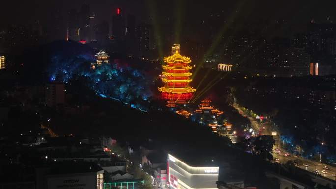 湖北武汉长江夜景航拍