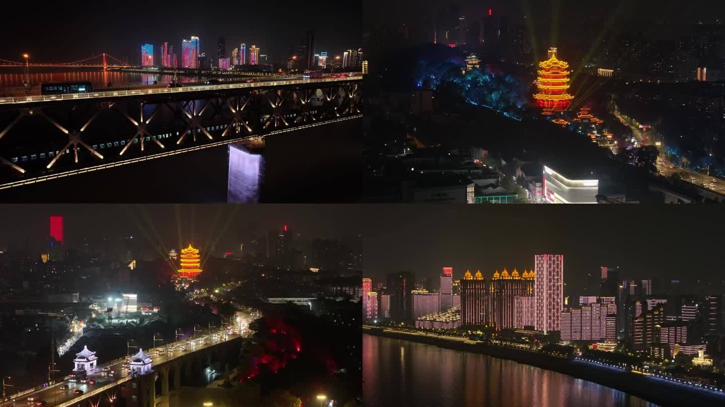 湖北武汉长江夜景航拍