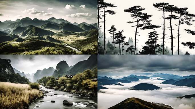 祖国意境山水水墨风景山水