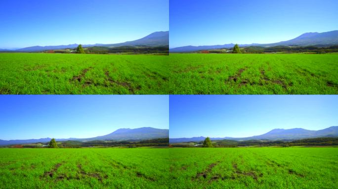 绿色草原和浅间山:长野县津越村