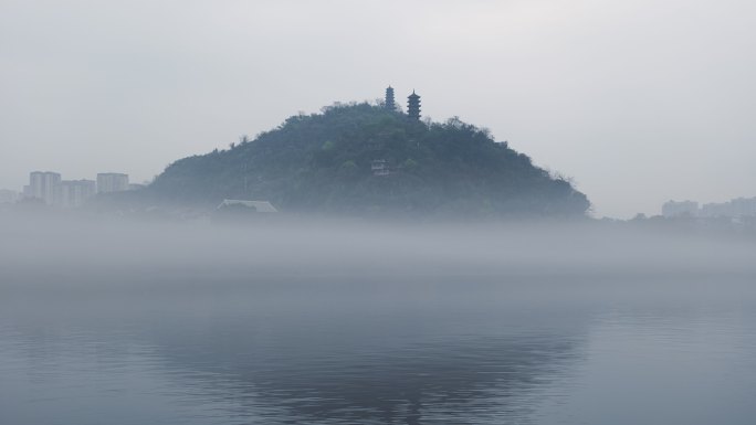 广西柳州柳江平流雾-蟠龙山双塔延时