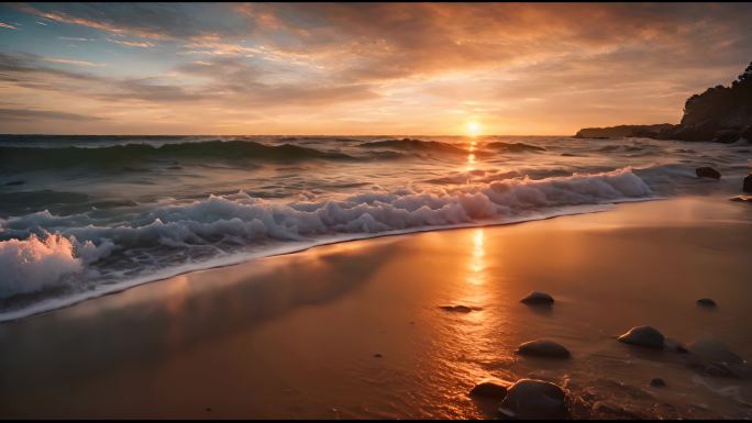 海边夕阳沙滩美好