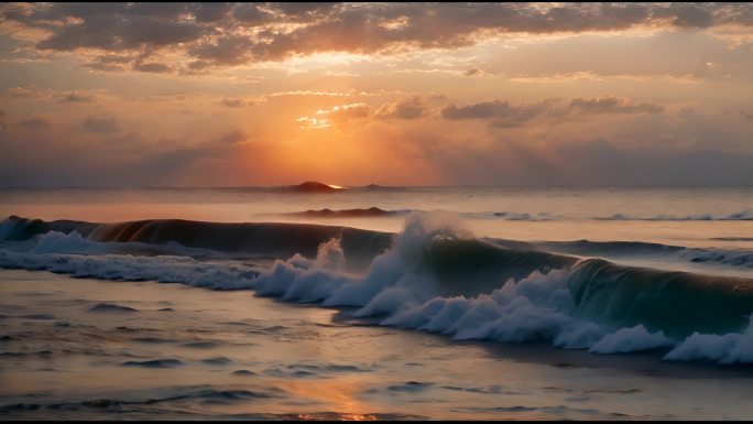 海边海浪夕阳日出