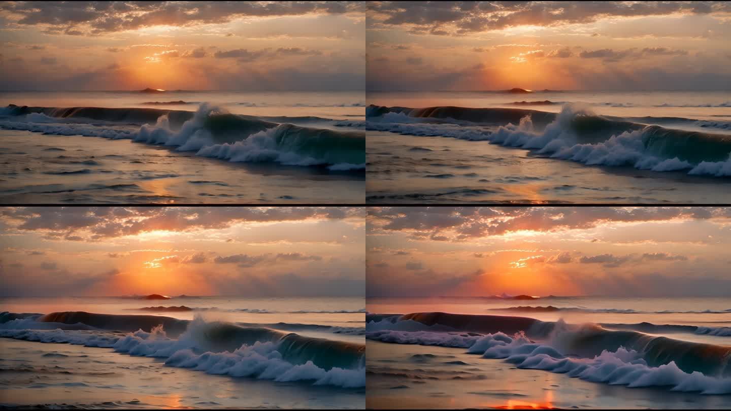 海边海浪夕阳日出