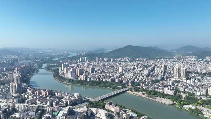 广州从化区航拍街口大桥流溪河城市建筑风光