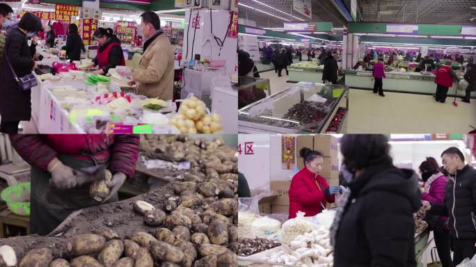 菜市场调味豆制品区藕蘑菇