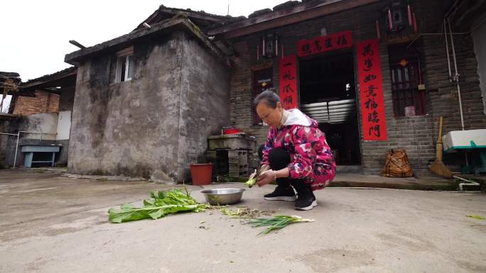 农村 做饭  择菜 洗菜