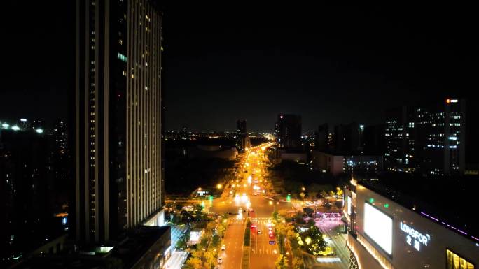 杭州钱塘区高沙路夜景航拍