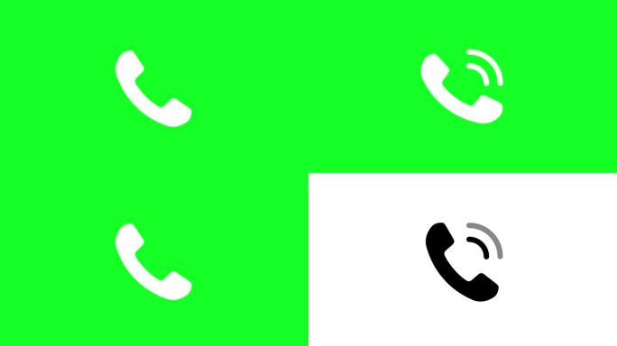 来电图标动画绿色屏幕色度键和白色背景。4K画面的电话铃声。手机图标动画。