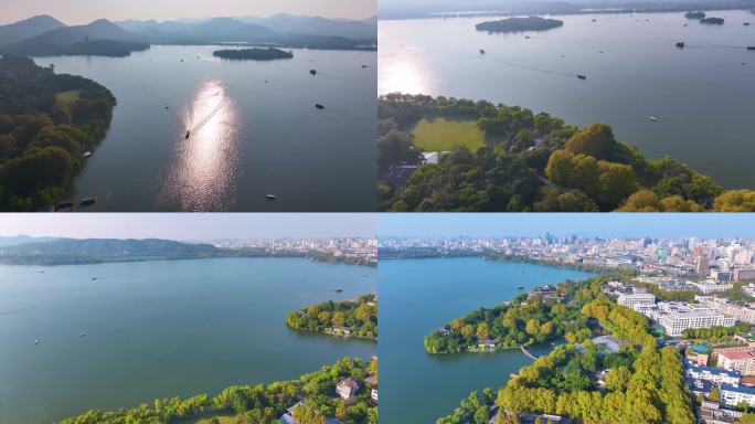 浙江杭州西湖景区美景航拍旅游风景大自然风